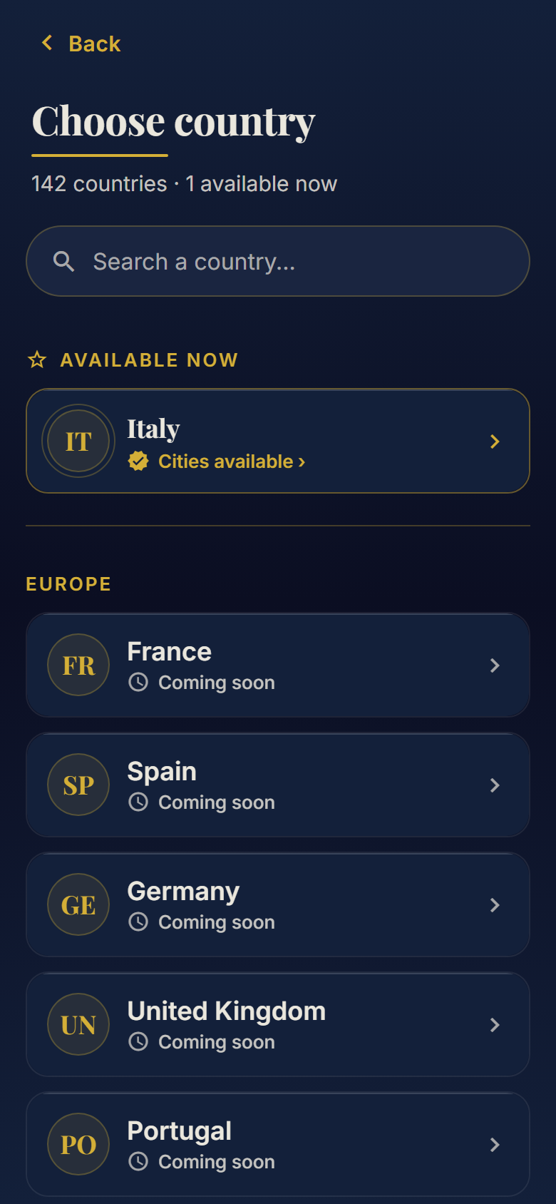142 countries in the catalog: it starts with Italy, the world is on its way.